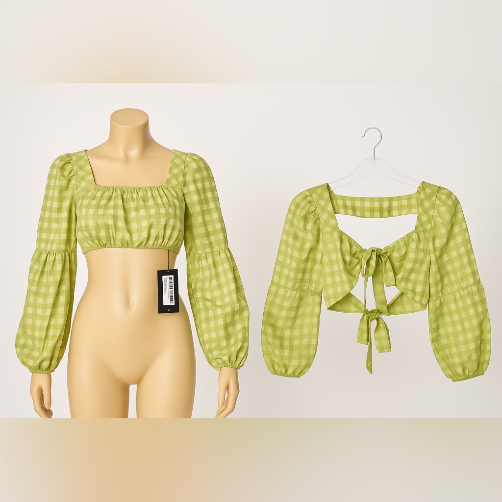 954 Green Checkered Womens Top